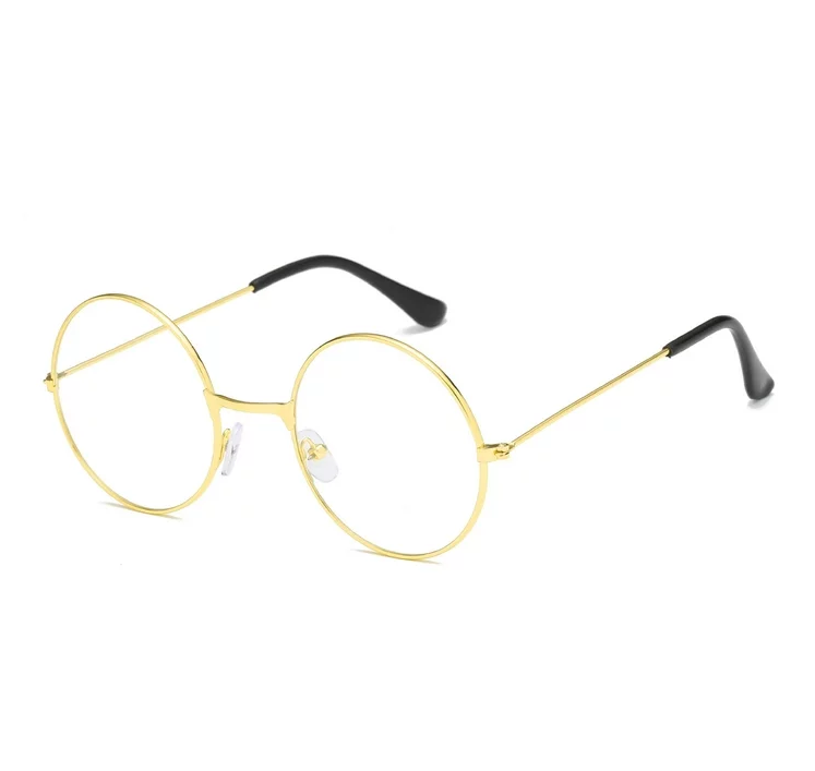 Yuvarlak Cam John Lennon Tarzı Hippi İmaj Gold Çerçeveli Şeffaf Gözlük (CLZ)