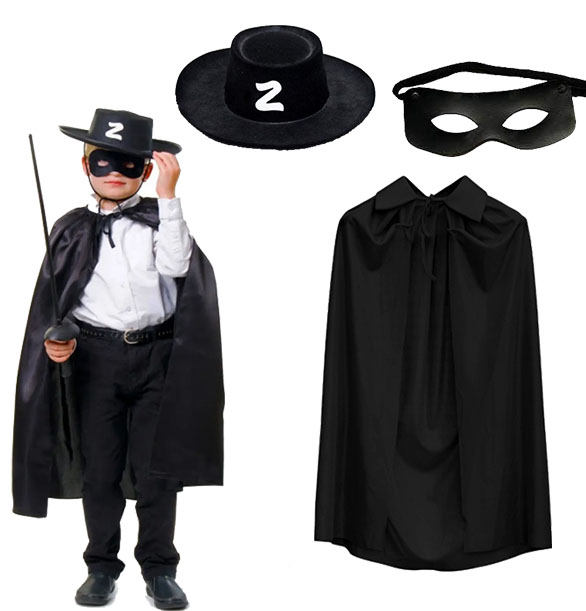 Zorro Pelerini Şapkası ve Maske Seti Çocuk Boy (CLZ)