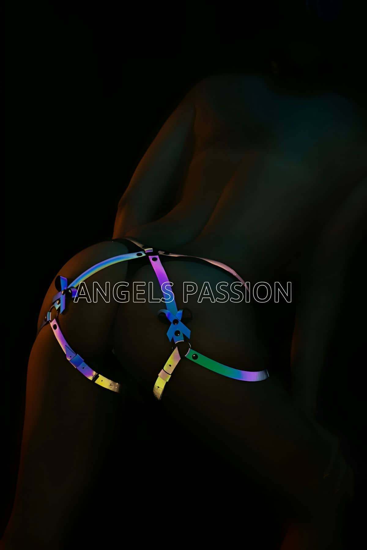 CLZ41 Kalça Üzeri Renkli Reflektörlü Seksi Harness - Ürün Rengi:Rainbow Reflektör