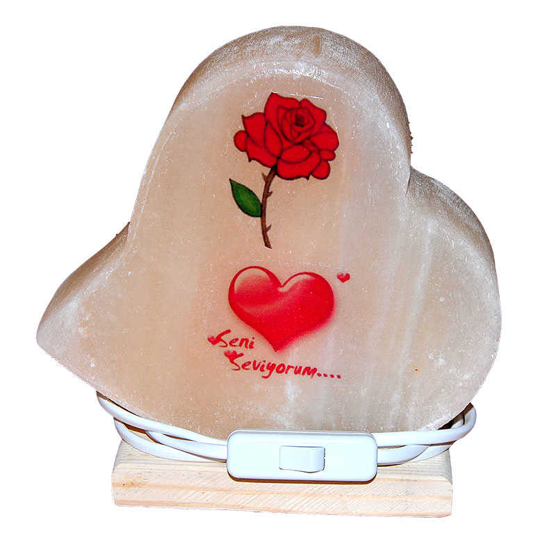 CLZ214 Kalp Desenli Gül Kalp Logolu Doğal Kaya Tuzu Lambası Kablolu Ampullü Beyaz 2-3 Kg