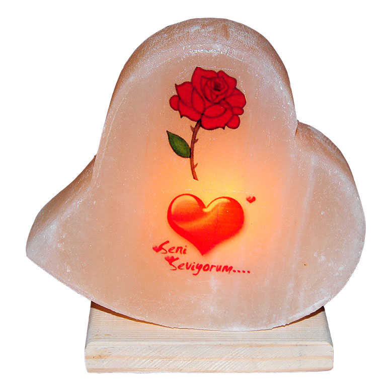 CLZ214 Kalp Desenli Gül Kalp Logolu Doğal Kaya Tuzu Lambası Kablolu Ampullü Beyaz 2-3 Kg