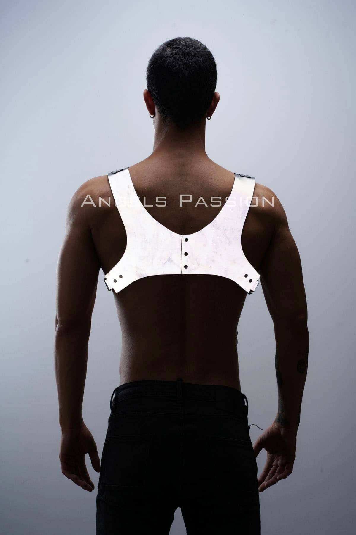 CLZ41 Karanlıkta ParlayanReflektörlü Pantolon Askısı, Erkek Göğüs HarnessReflektörlü Clubwear - Ürün Rengi:Beyaz Reflektör