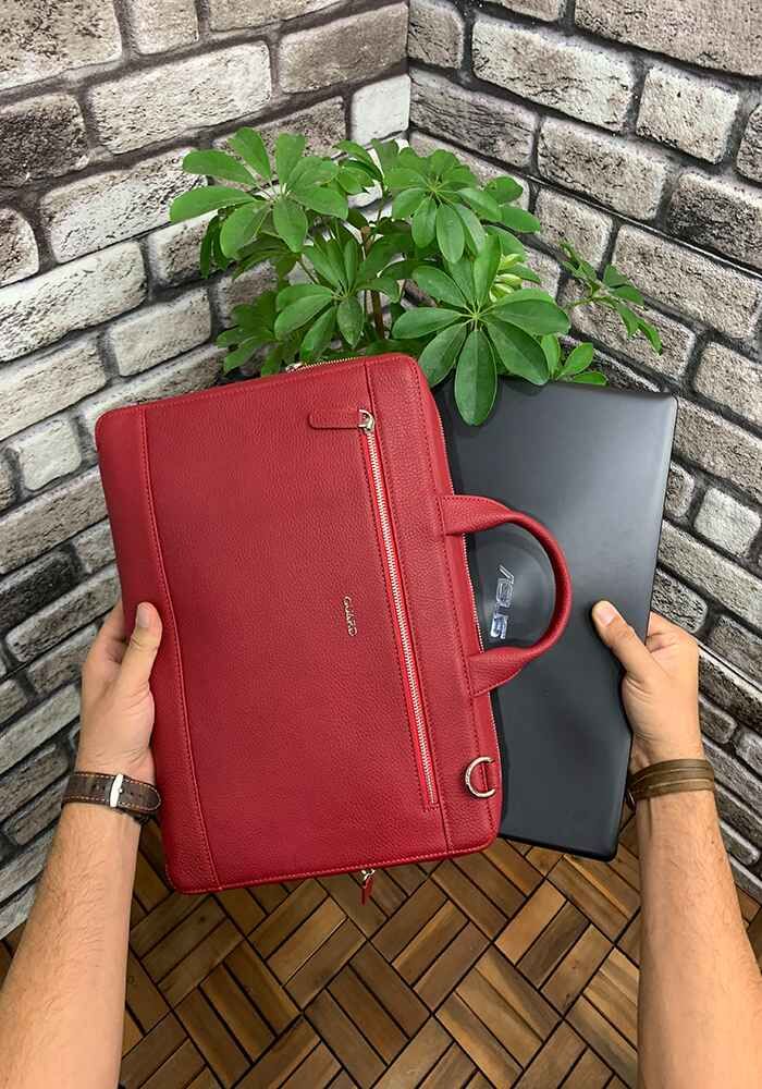 CLZ359  Kırmızı Deri Özel Üretim Laptop ve Evrak Çantası