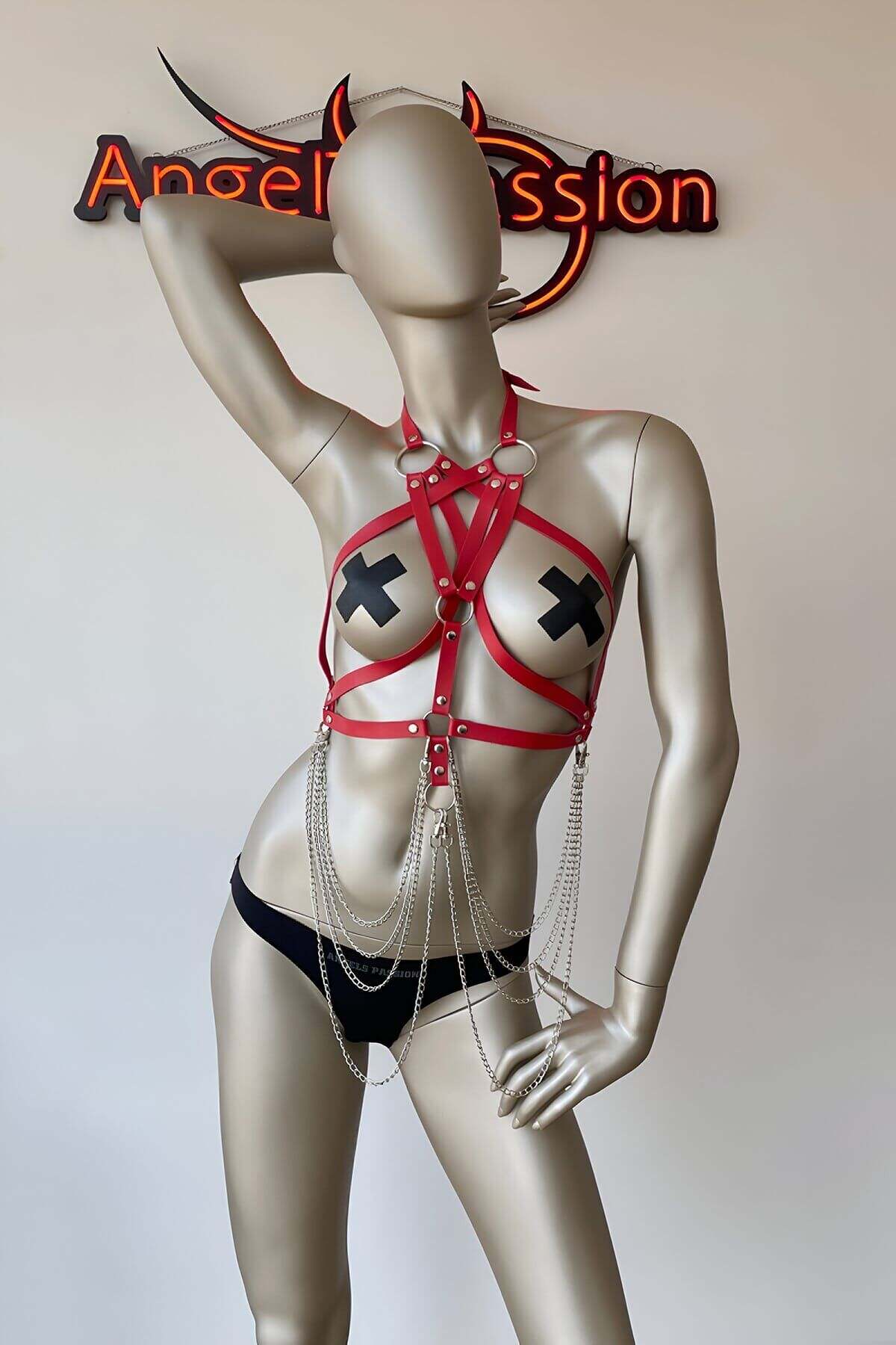 CLZ41 Kırmızı Göğüs Üzeri Seksi Erotik Harness - Ürün Rengi:Siyah