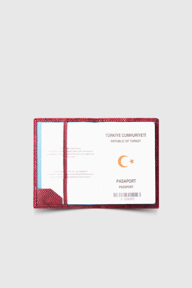 CLZ359  Bordo Piton Baskı Pasaport Kılıfı