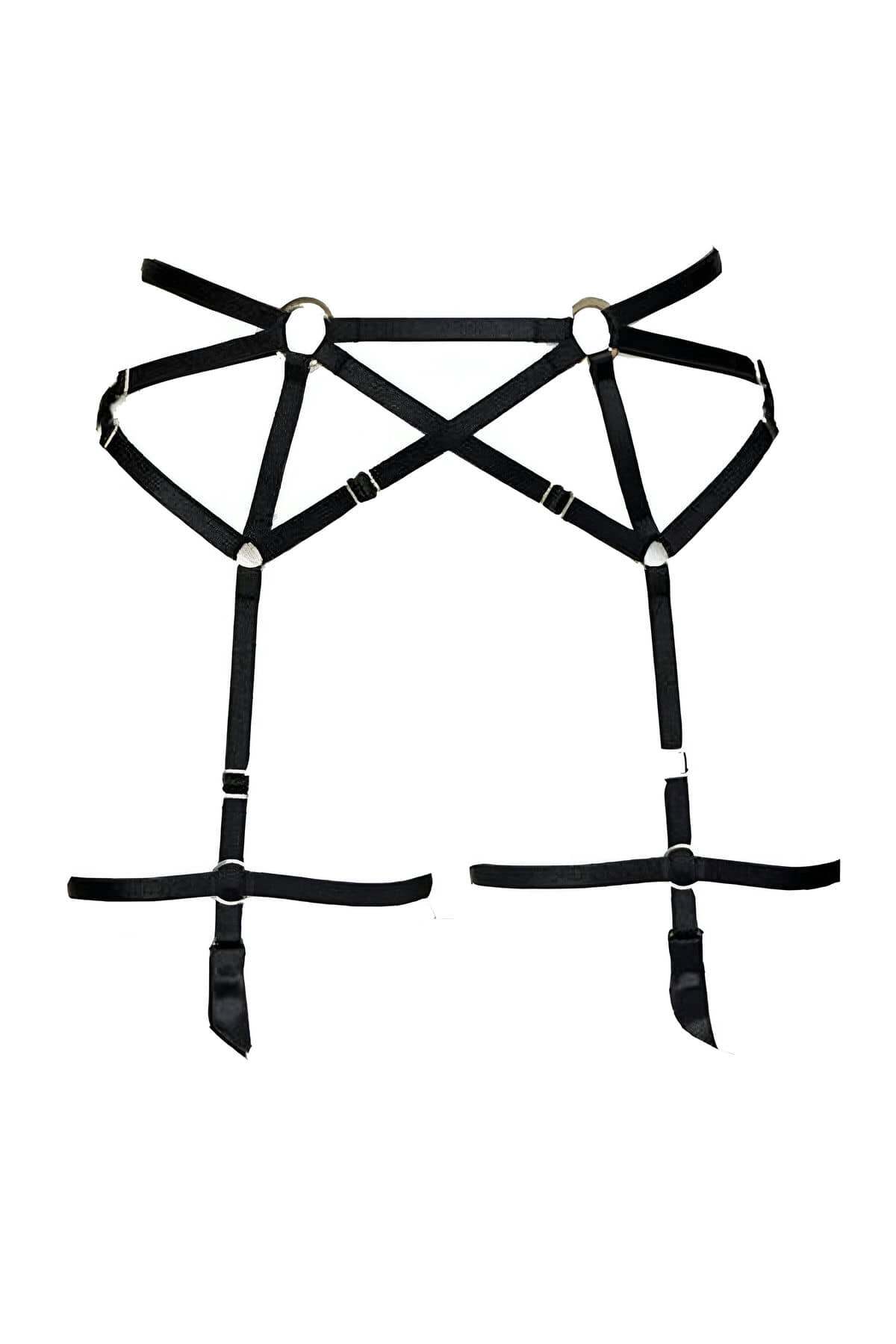 CLZ41 Köprü Detaylı Seksi Jartiyer Harness - Ürün Rengi:Siyah