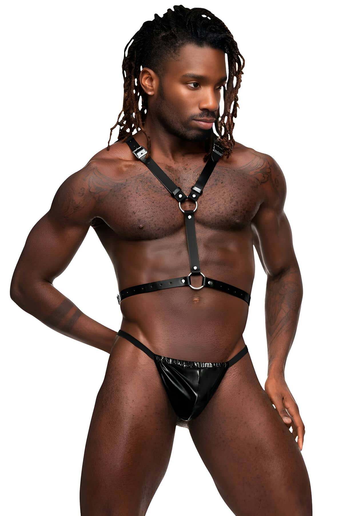 CLZ41 Melek Kanatlı Erkek Deri Harness, Erkek Fantezi Kostüm, Deri Kanatlı Harness - Ürün Rengi:Siyah