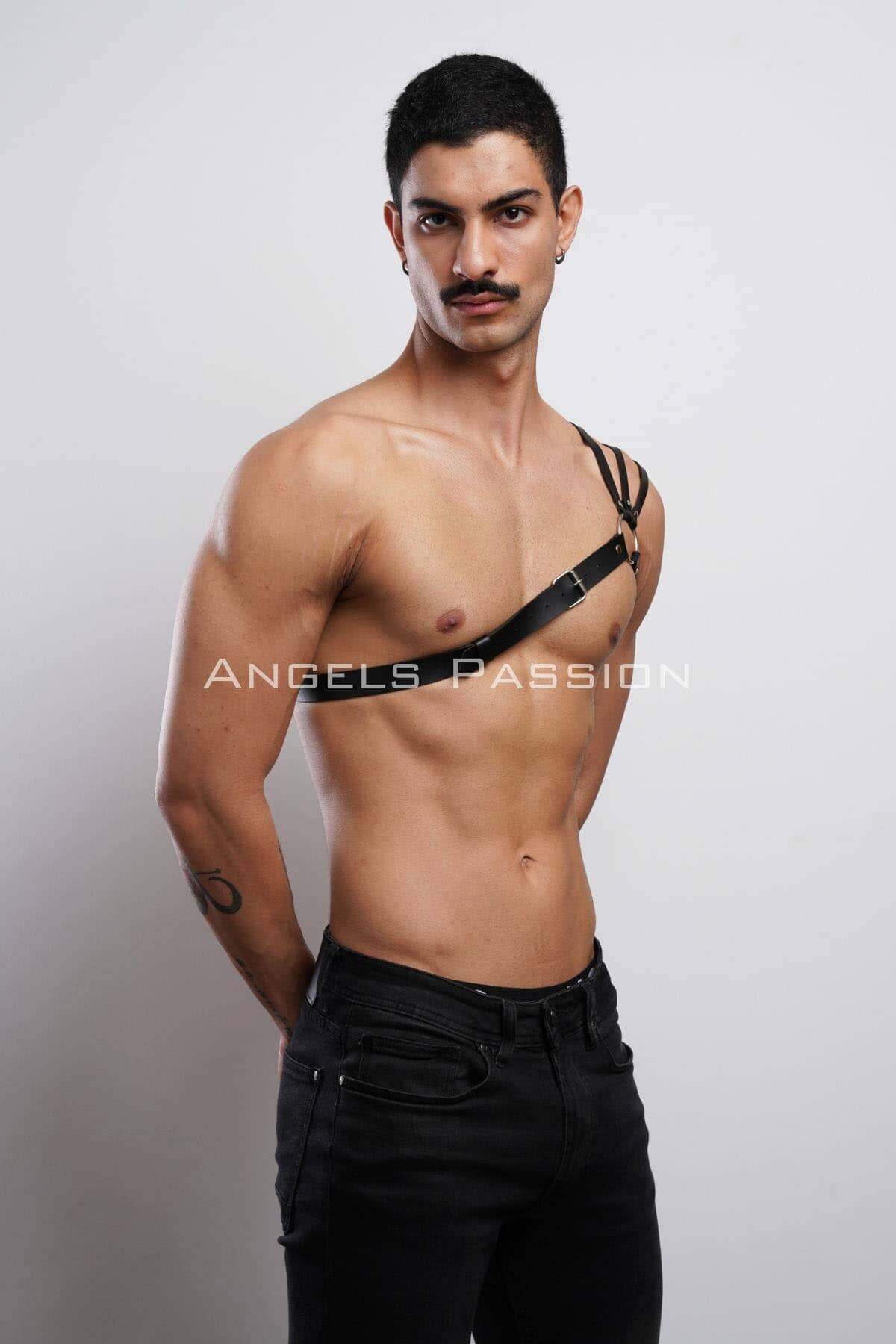 CLZ41 Omuzu Detaylı Şık Erkek Omuz HarnessErkek Göğüs Harness - Ürün Rengi:Siyah