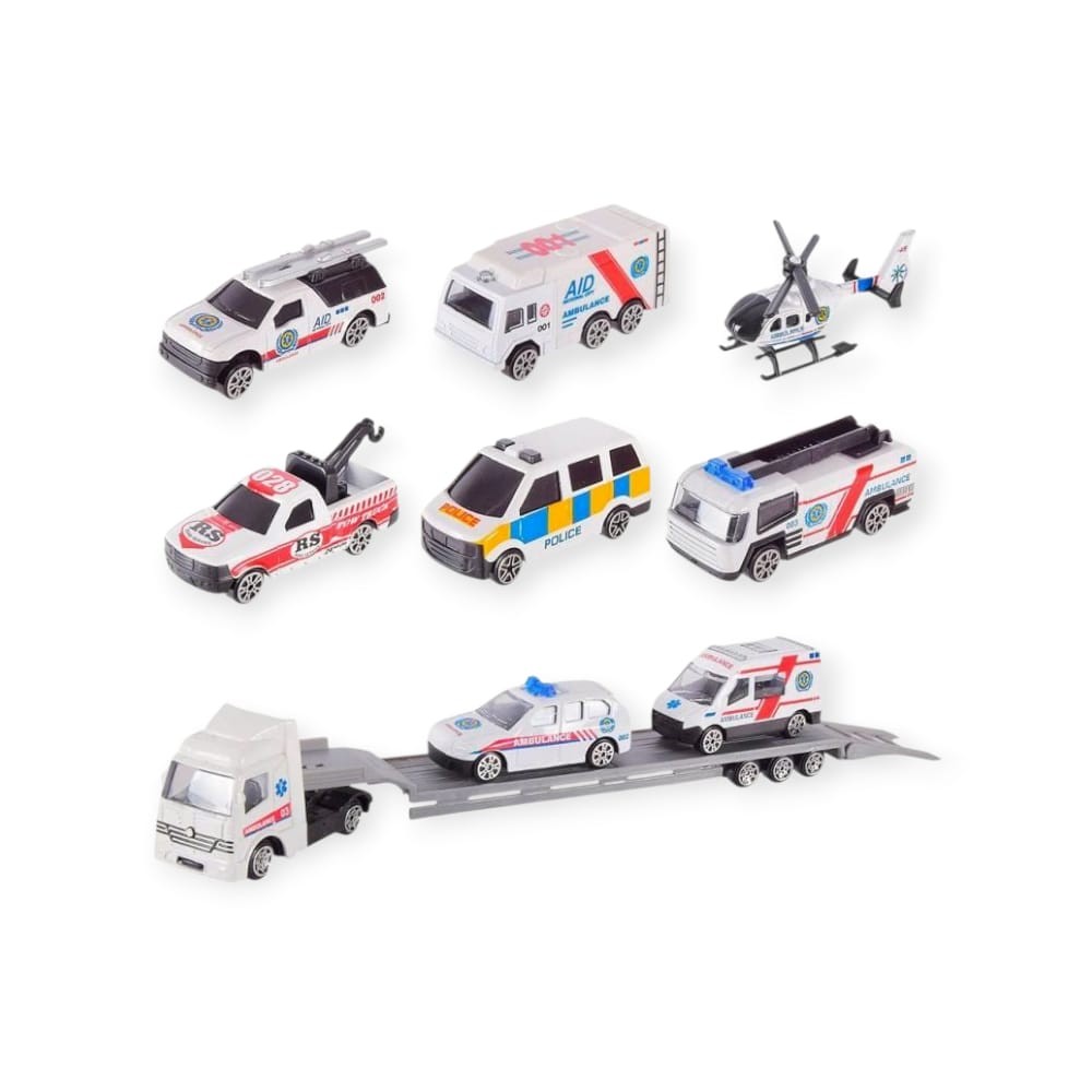 10 Parça Araç Taşıyan Tır Seti - Die Cast - DS047 - Ambulans - 1 ADET