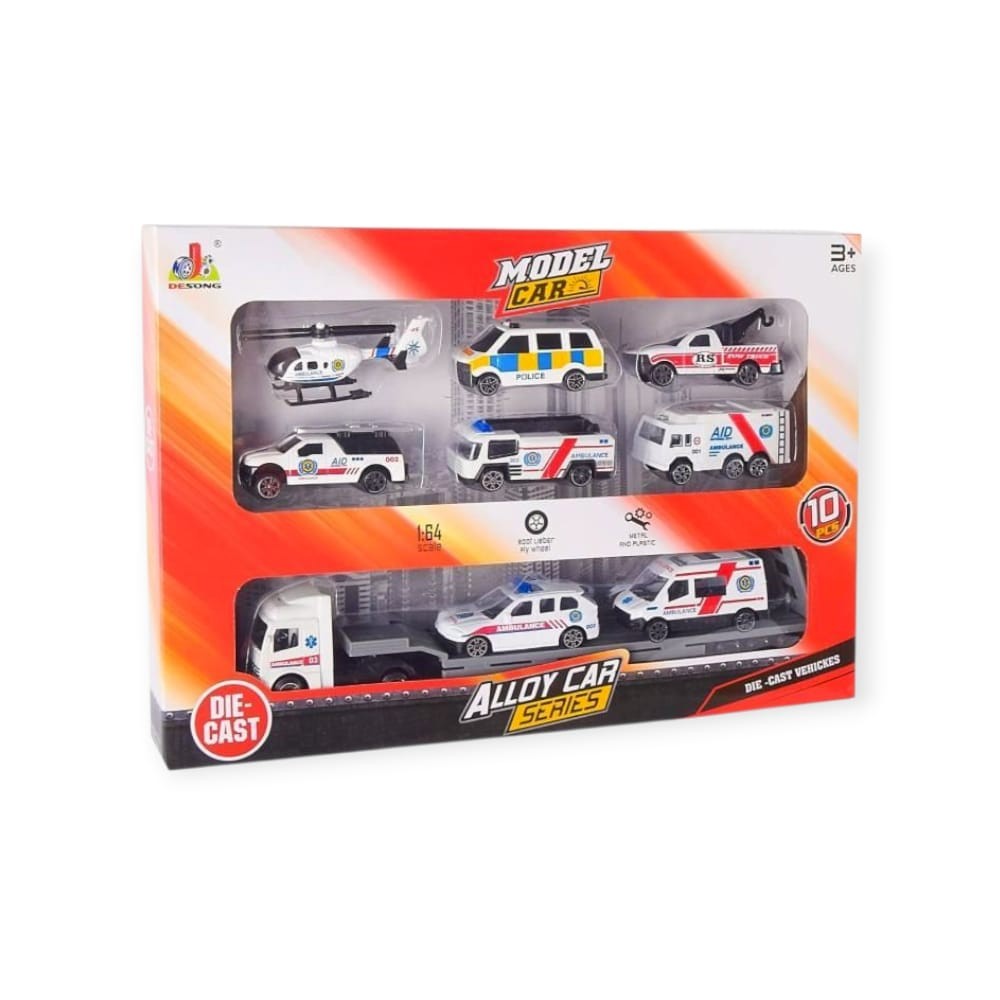 10 Parça Araç Taşıyan Tır Seti - Die Cast - DS047 - Ambulans - 1 ADET
