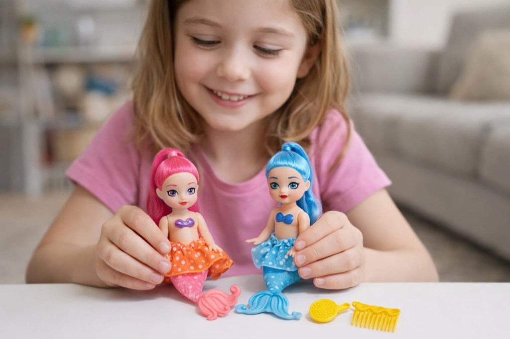 2'li Deniz Kızı Bebek Seti - Hareketli Eklemler ve Aksesuarlı - Pembe & Mavi - 1 ADET