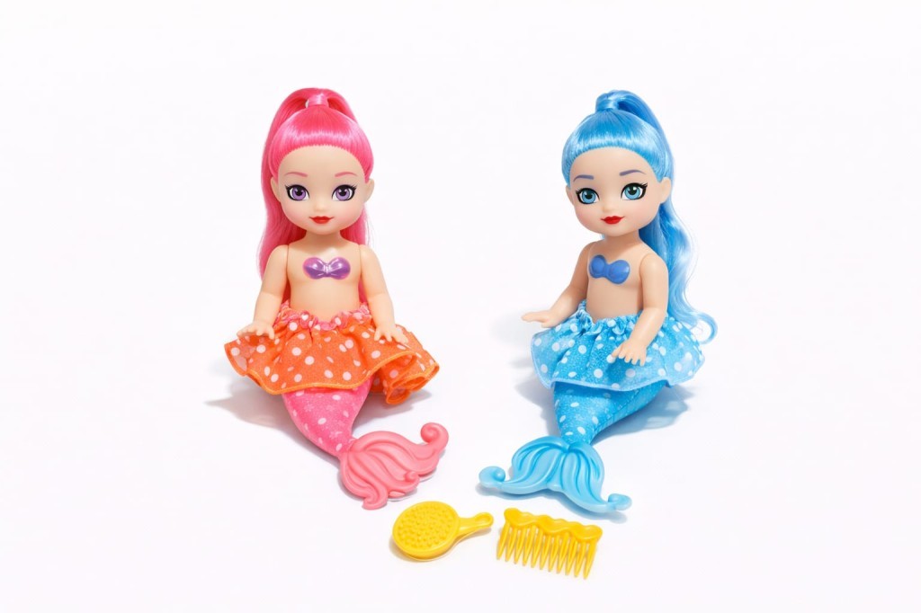2'li Deniz Kızı Bebek Seti - Hareketli Eklemler ve Aksesuarlı - Pembe & Mavi - 1 ADET