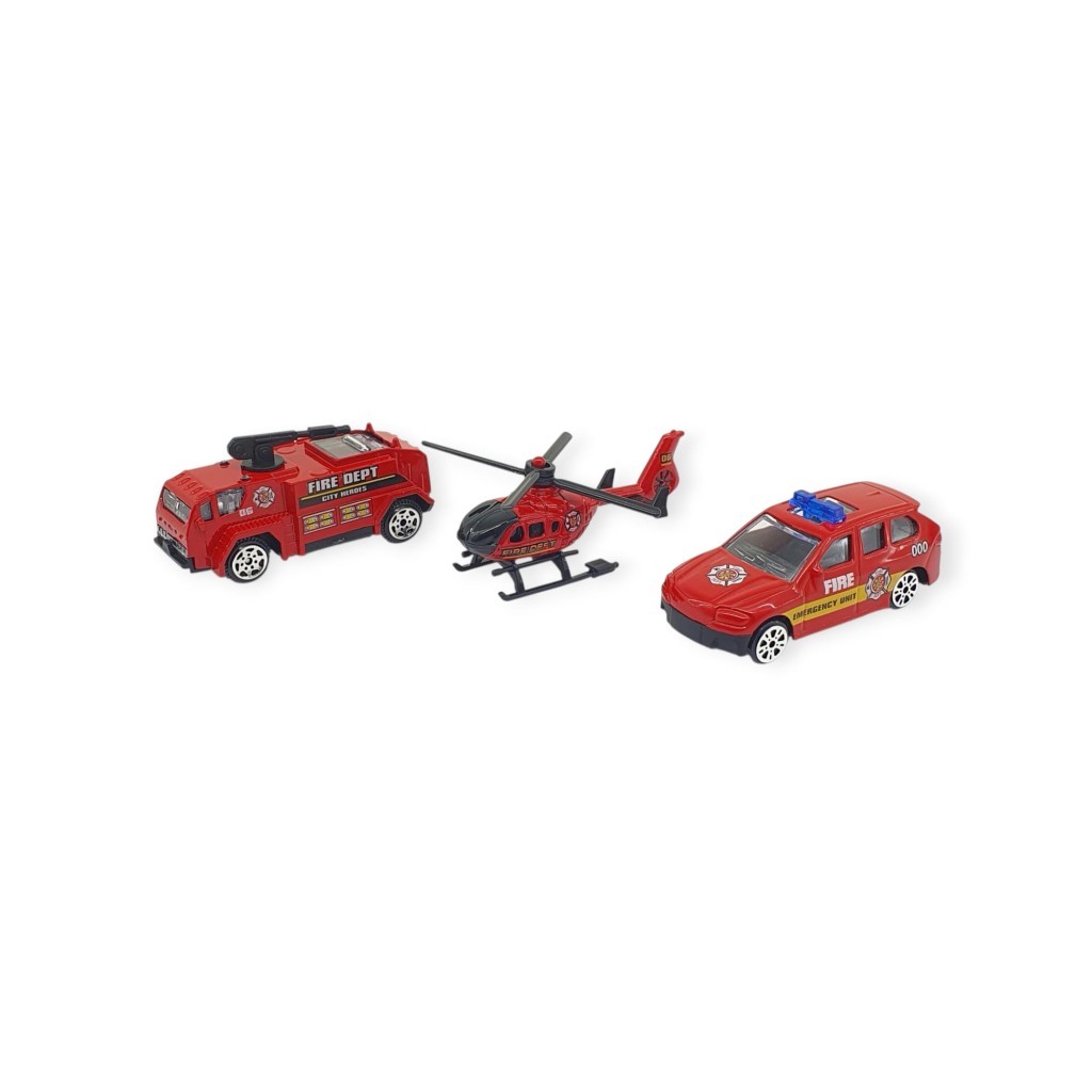 3'lü İş Makinaları Road Seti - Die Cast - DS044 - İtfaiye - 1 ADET