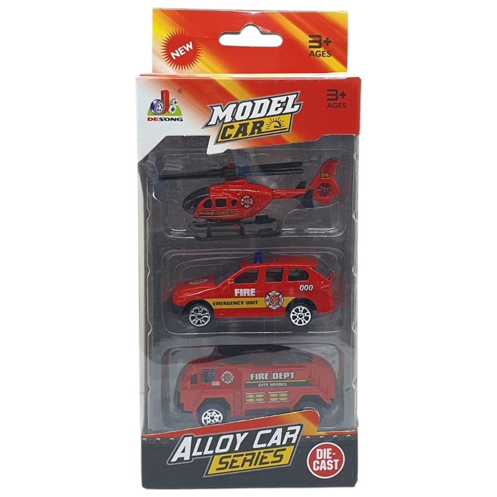 3'lü İş Makinaları Road Seti - Die Cast - DS044 - İtfaiye - 1 ADET