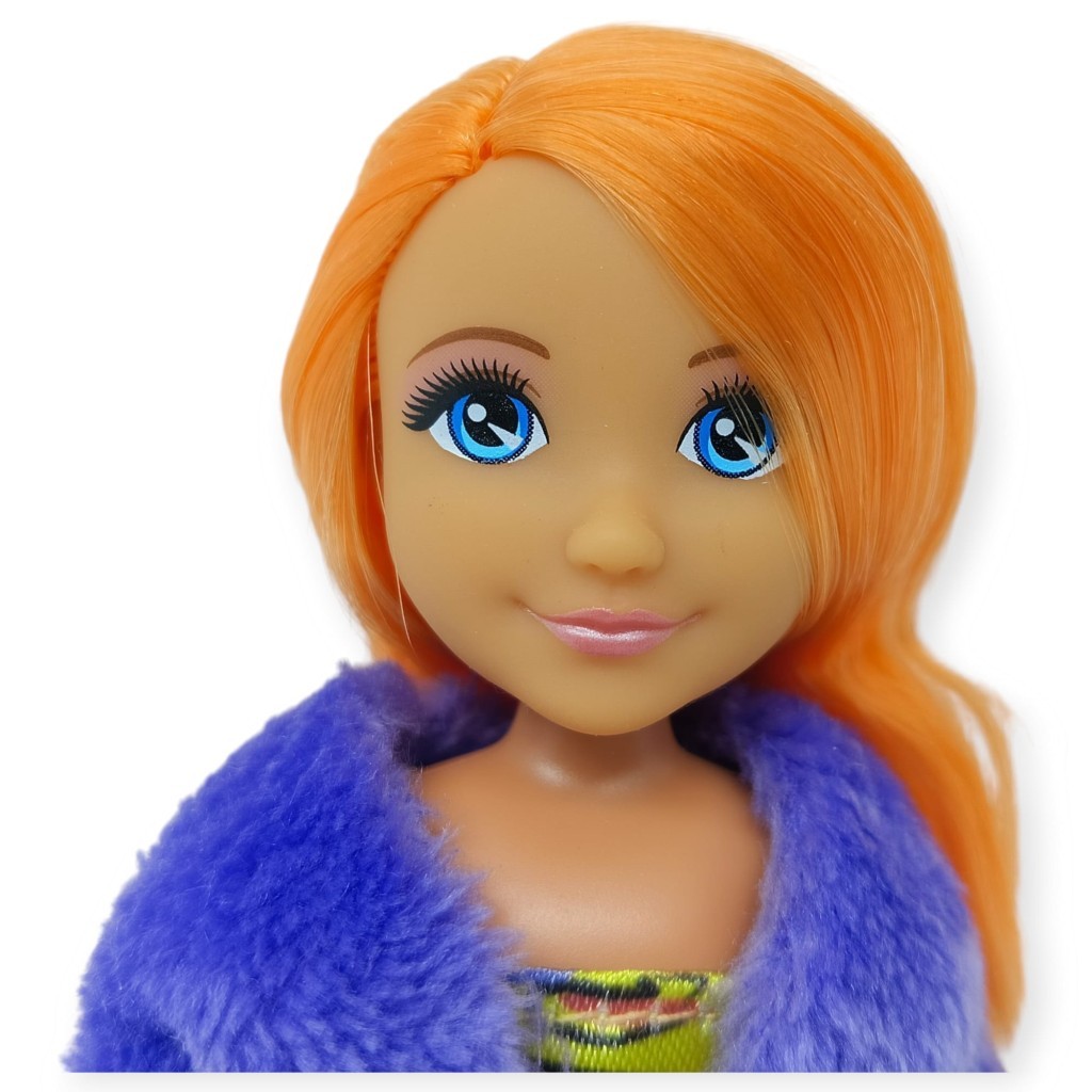 Moda İkonu Bebek Figür 13 cm  - Turuncu Saçlı Neon Şıklık - 1 ADET