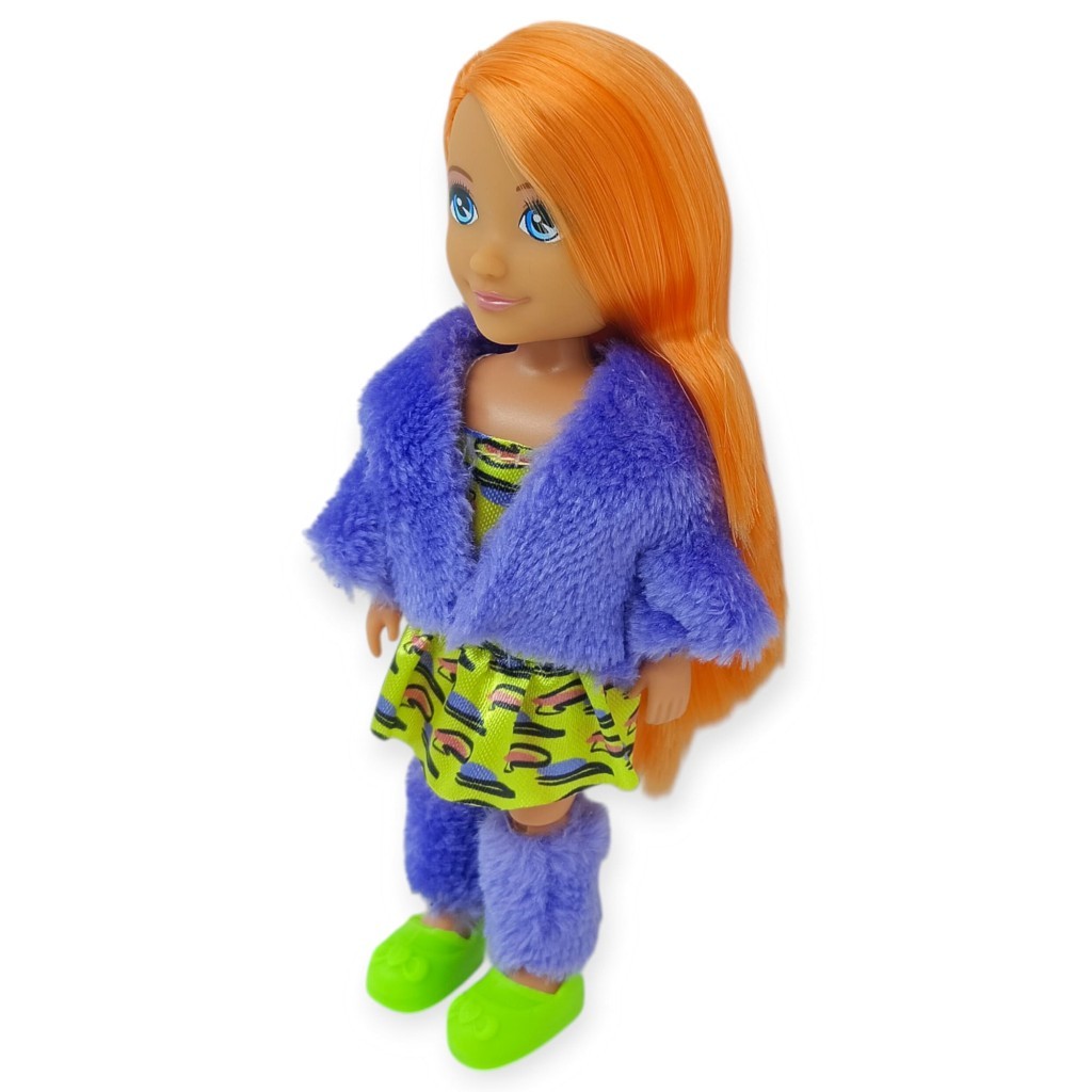 Moda İkonu Bebek Figür 13 cm  - Turuncu Saçlı Neon Şıklık - 1 ADET