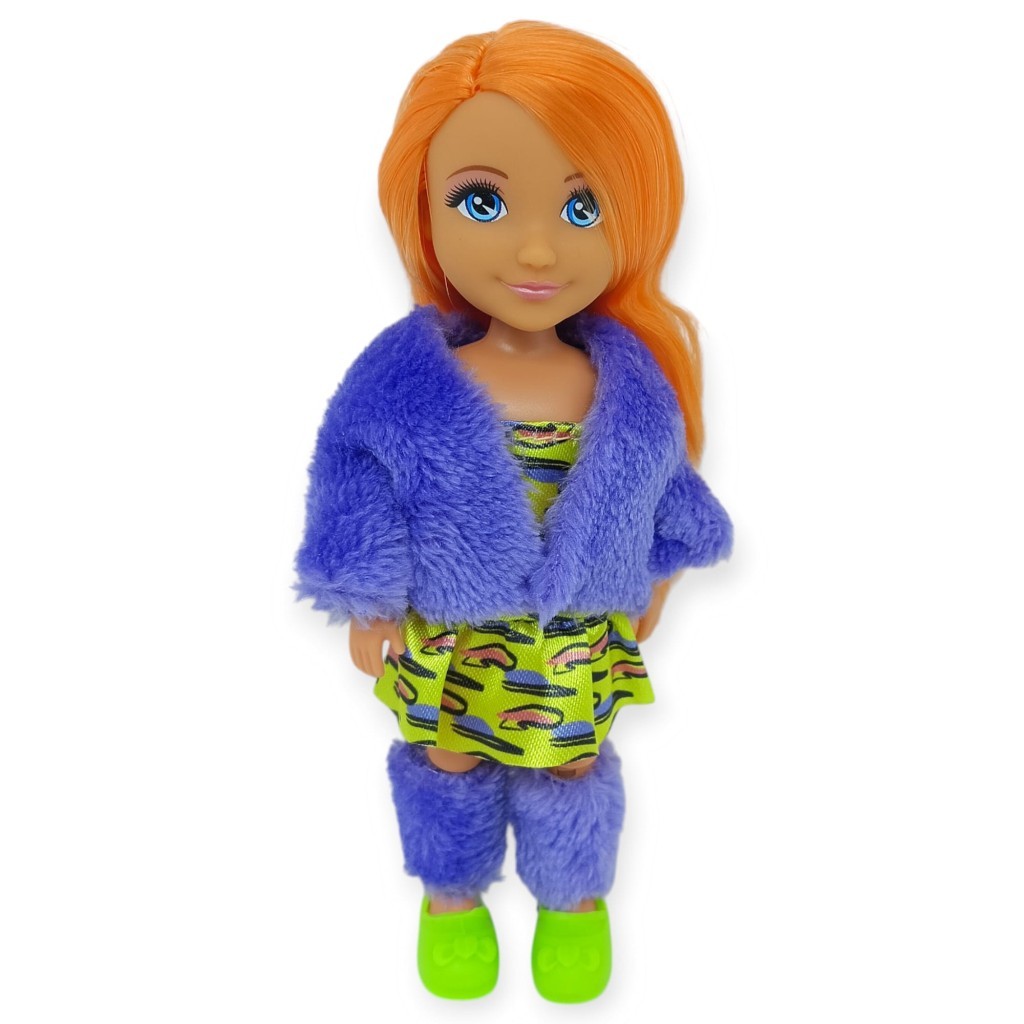Moda İkonu Bebek Figür 13 cm  - Turuncu Saçlı Neon Şıklık - 1 ADET