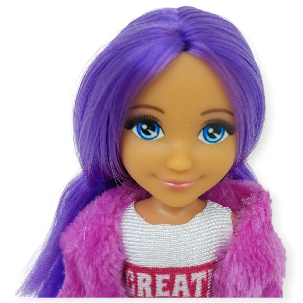 Ankiki Moda İkonu Bebek Figür 13 cm  - Mor Saçlı "Great" Stil (Etekli Kombin) - 1 ADET