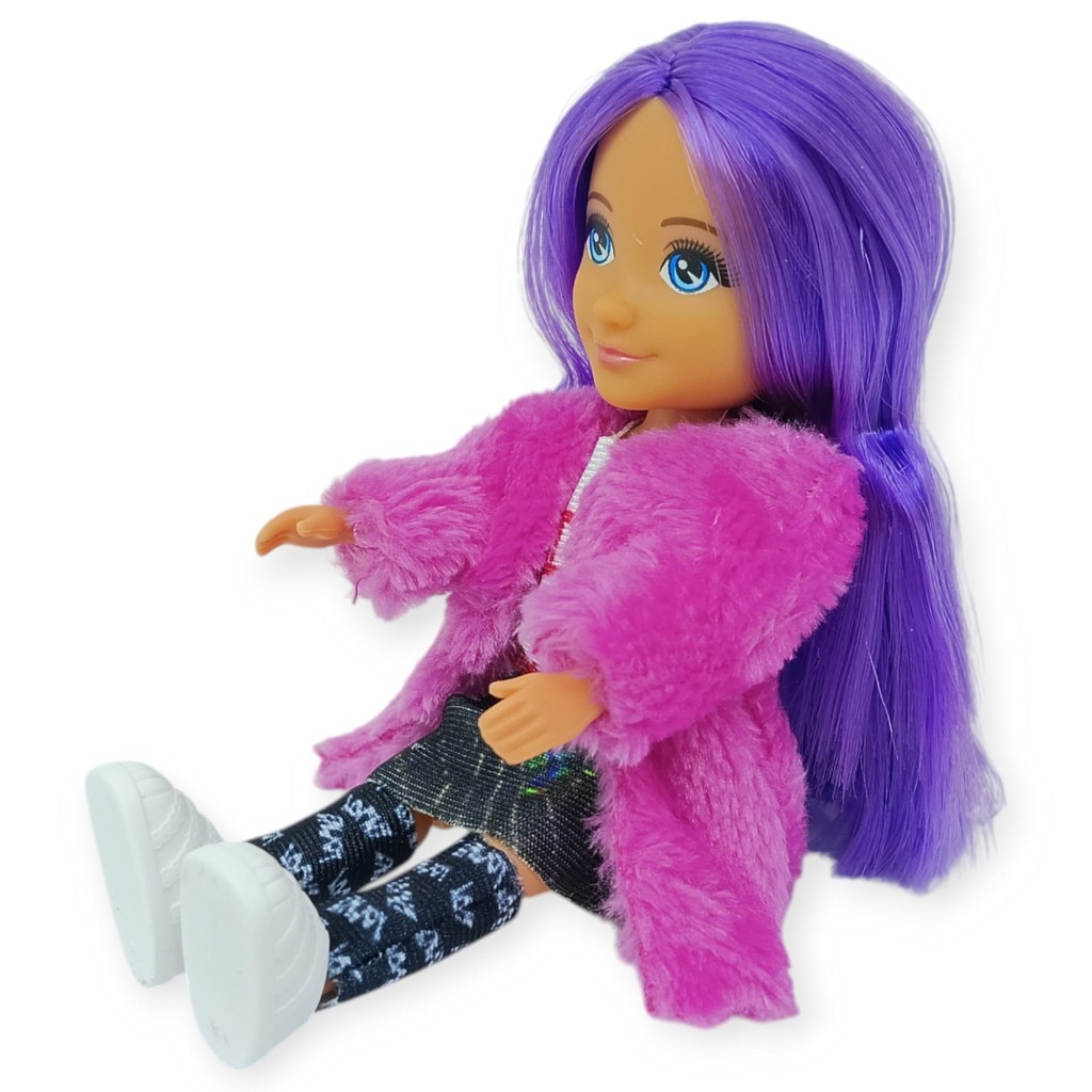 Ankiki Moda İkonu Bebek Figür 13 cm  - Mor Saçlı "Great" Stil (Etekli Kombin) - 1 ADET