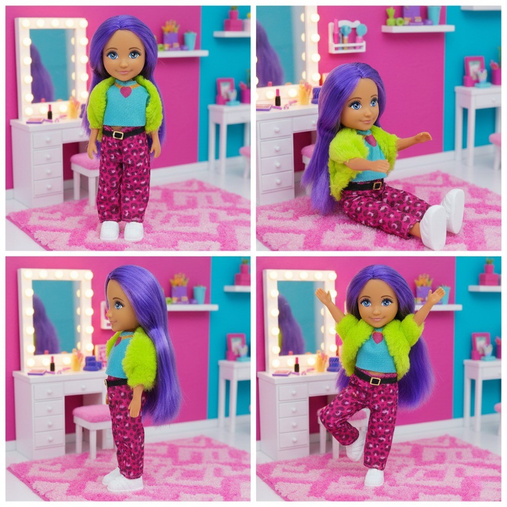 Ankiki Moda İkonu Bebek Figür 13 cm  - Mor Saçlı Hip-Hop Rüzgarı  - 1 ADET
