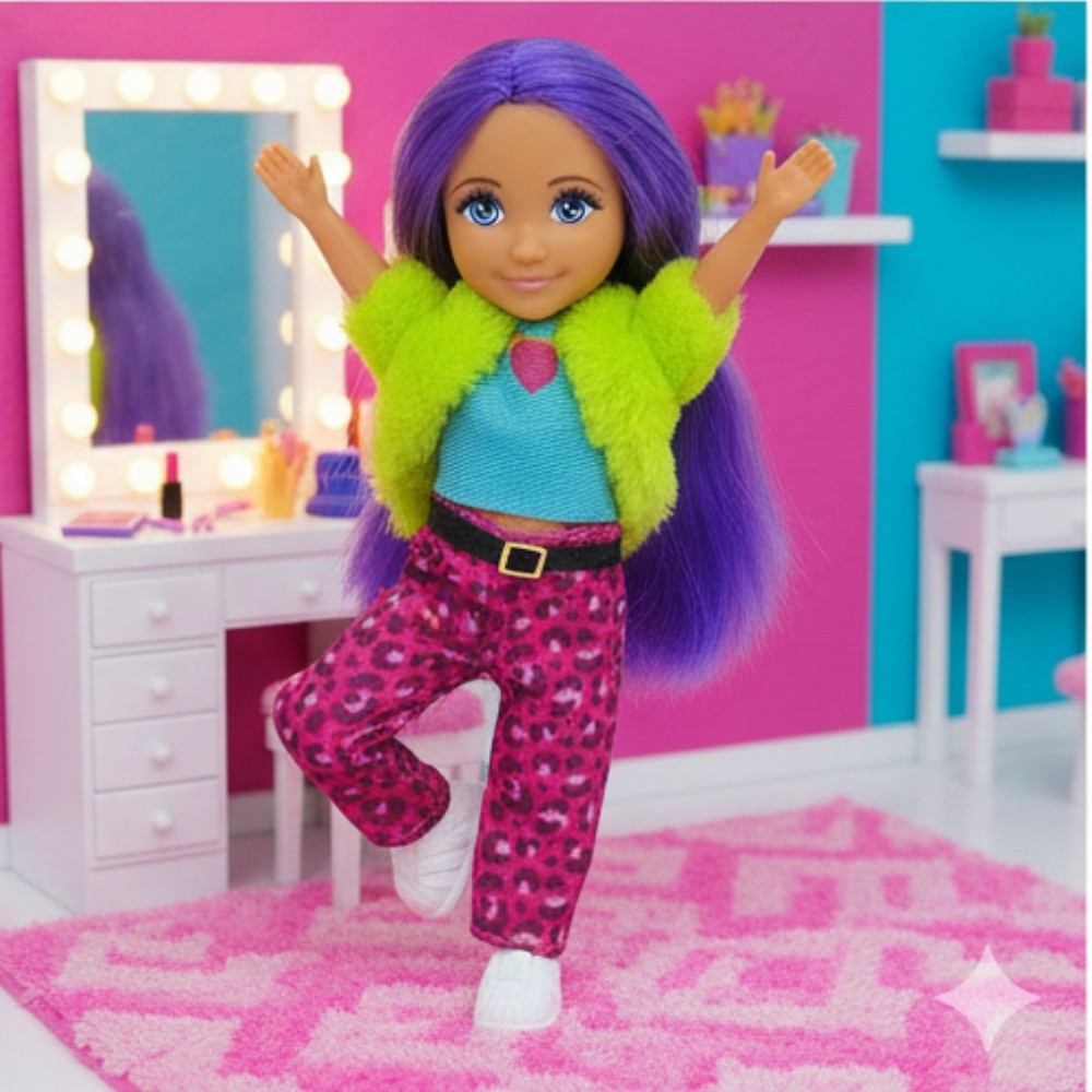 Ankiki Moda İkonu Bebek Figür 13 cm  - Mor Saçlı Hip-Hop Rüzgarı  - 1 ADET