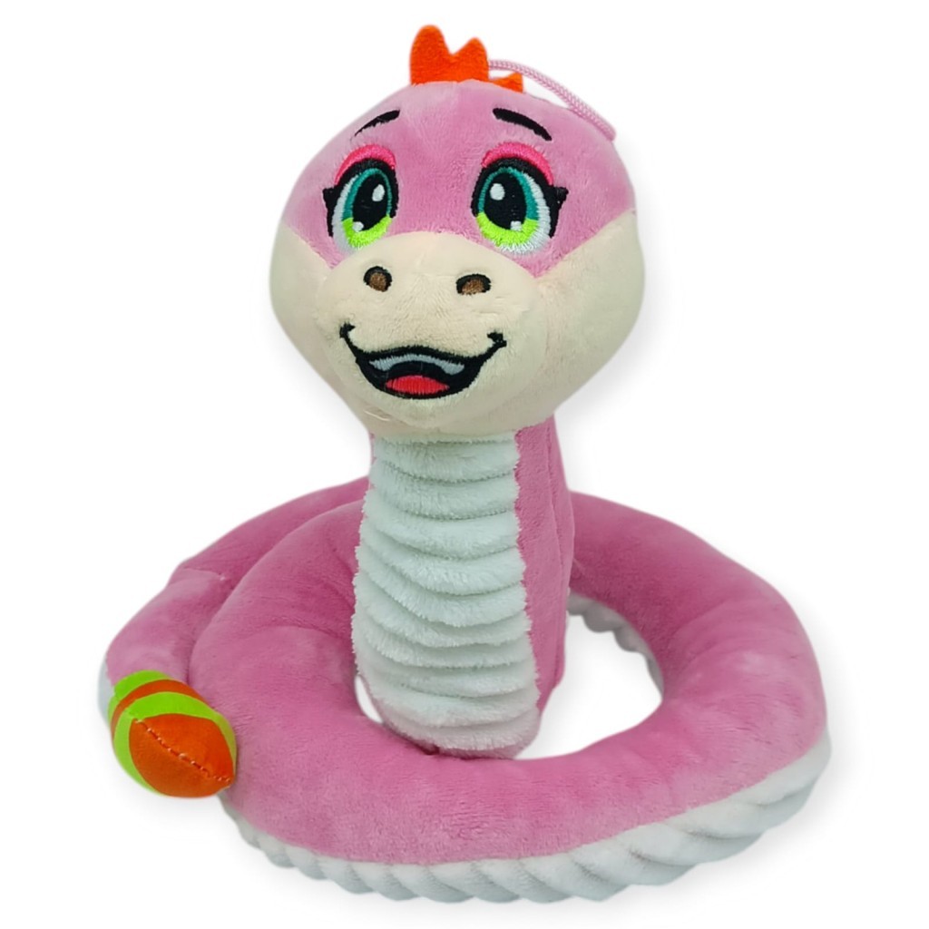 Peluş Sevimli Hayvanlar 35 cm - Pembe Çıngıraklı Yılan - 1 ADET