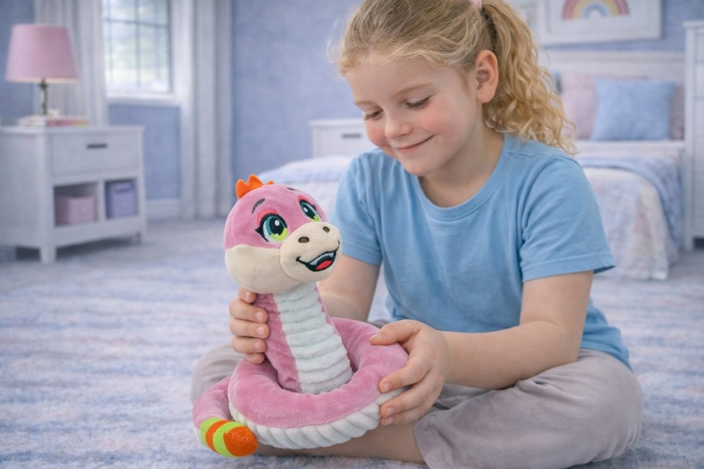 Peluş Sevimli Hayvanlar 35 cm - Pembe Çıngıraklı Yılan - 1 ADET