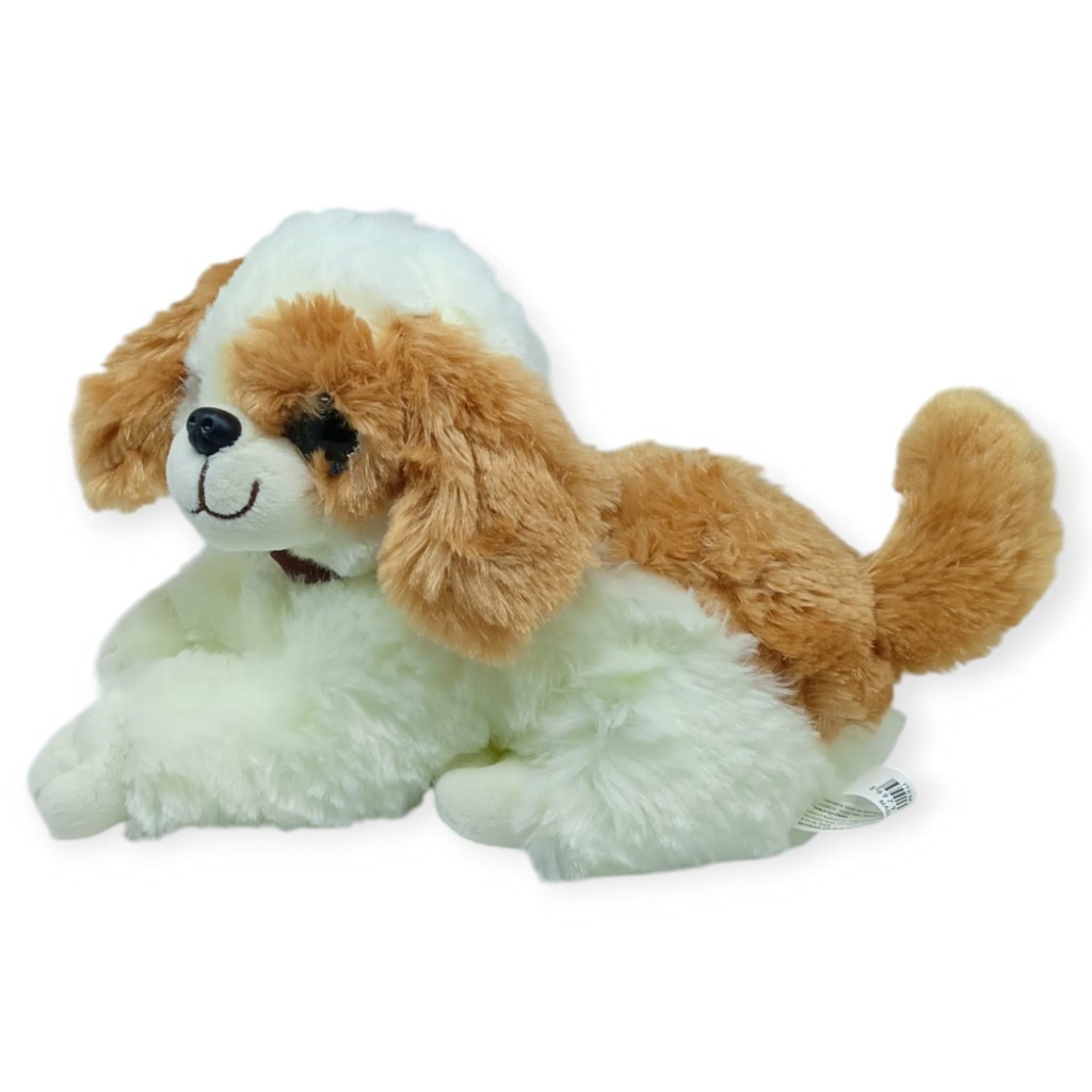 Sesli Peluş Yatan Köpek 25 cm - Beyaz Kahve Sesli Peluş Yatan Köpek 25 cm - Beyaz Kahve