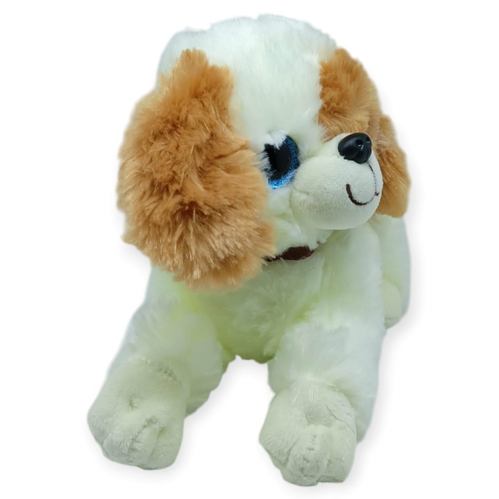 Sesli Peluş Yatan Köpek 25 cm - Beyaz Kahve Sesli Peluş Yatan Köpek 25 cm - Beyaz Kahve