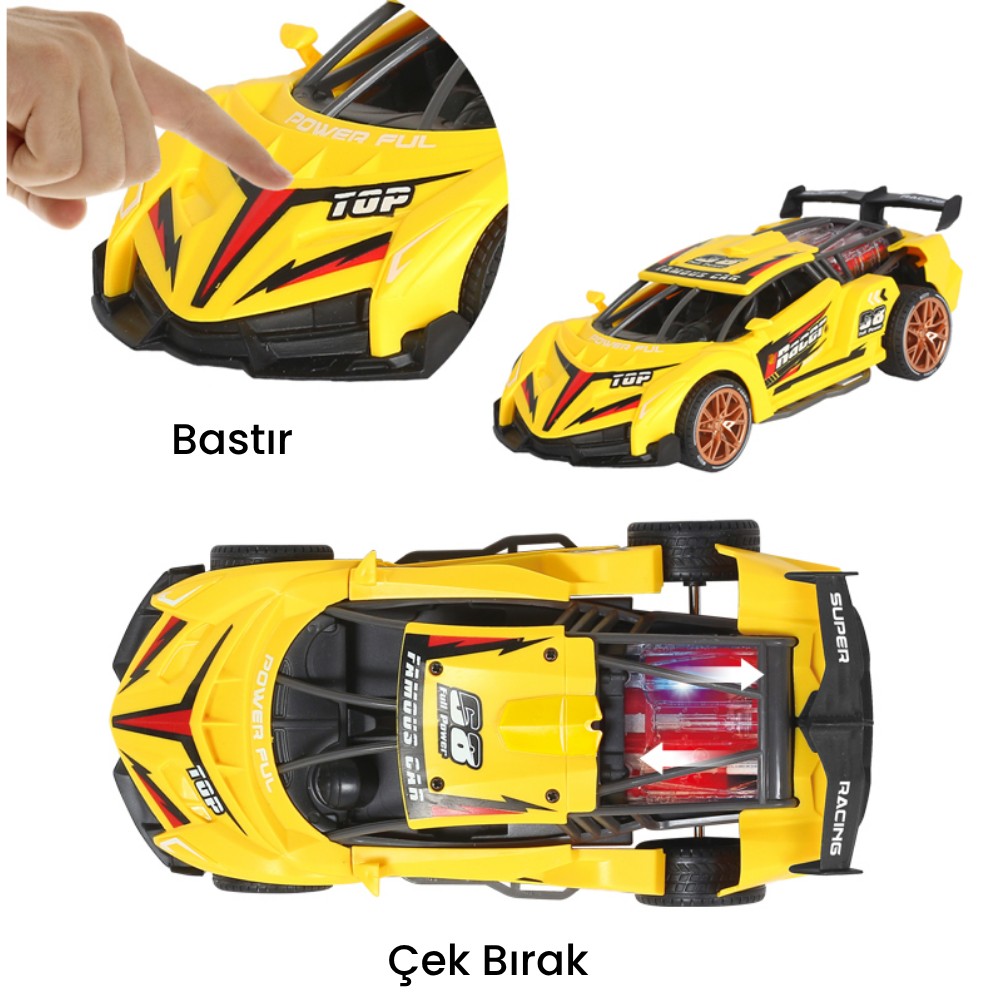 Sürtmeli Sesli Işıklı Spor Arabalar 18 cm - Sarı - 1 ADET