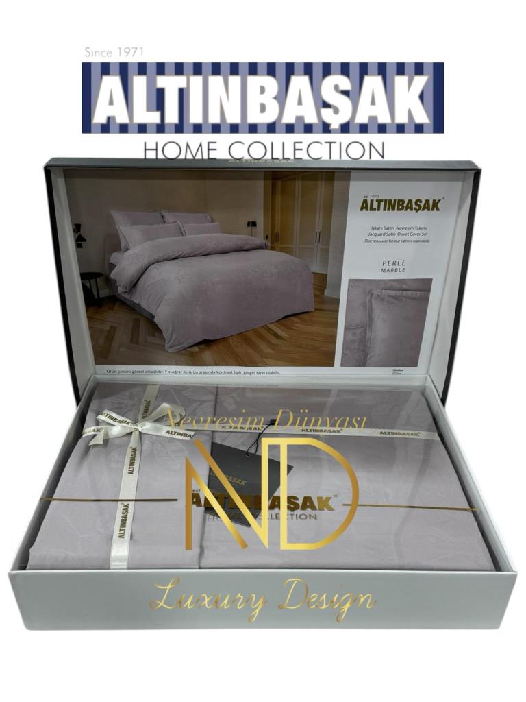 Jakarlı Saten Çift Kişilik Nev Takımı Perle Marble