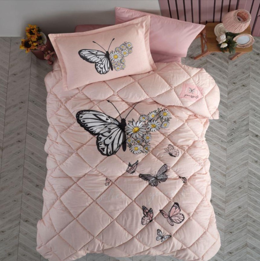Tek Kişilik Ranforce Genç Desen Yorgan Seti Daisy Love V2 Somon