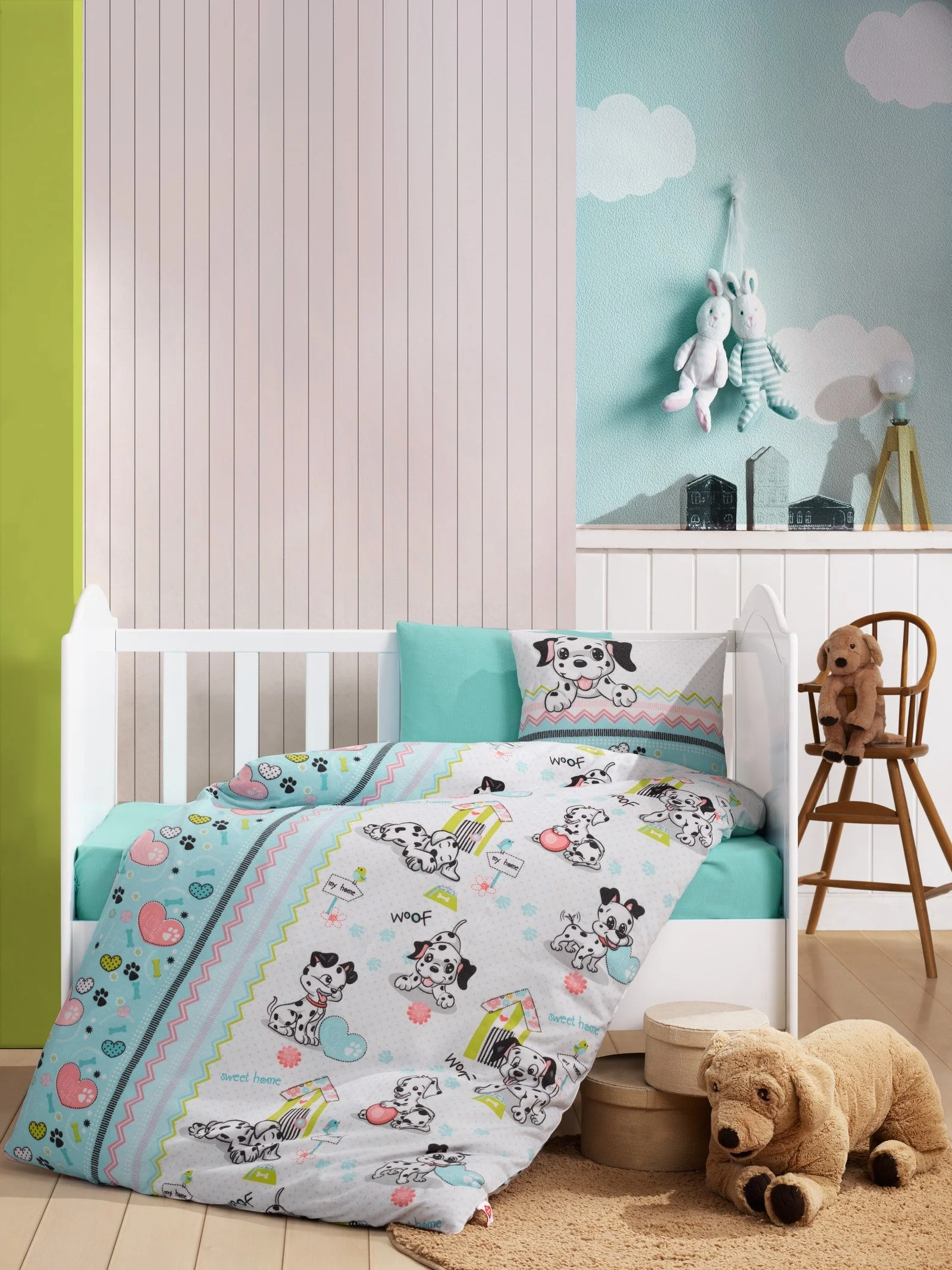 Flanel Bebek Nevresim Takımı Dalmaçyalı Mint Flanel Bebek Nevresim Takımı Dalmaçyalı Mint