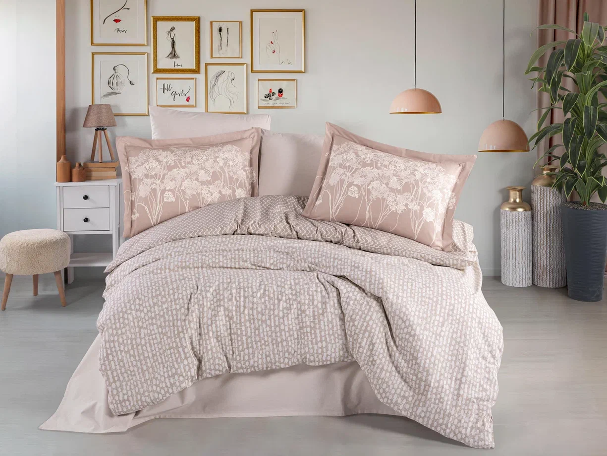 Çift Kişilik Poplin Nevresim Velura Latte