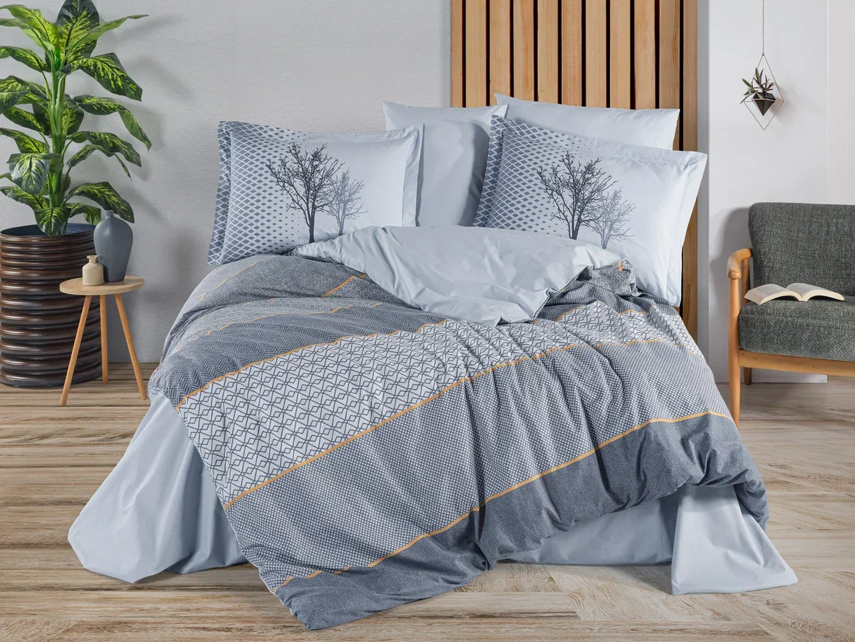 Çift Kişilik Poplin Nevresim Tanya İndigo