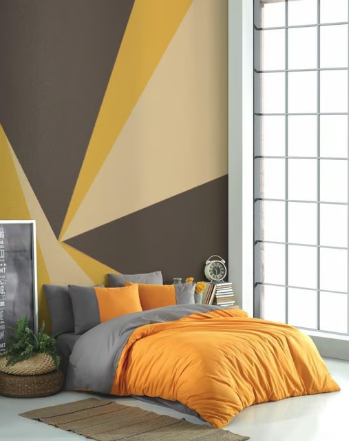 Kingsize Poplin Nevresim Diamond Turuncu Antrasit