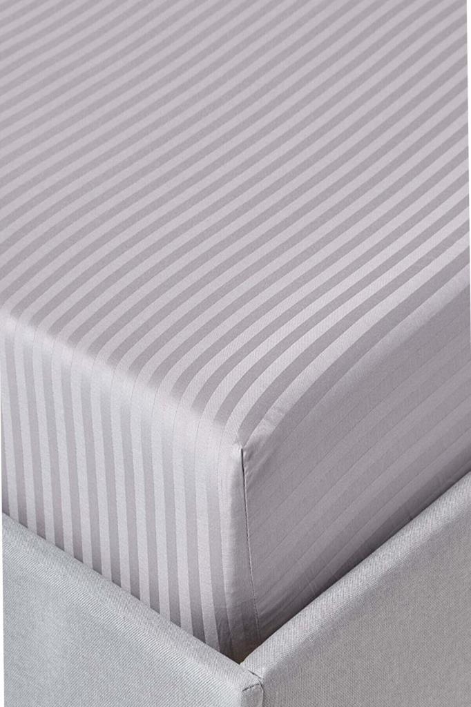 Basic Stripe Çift Kişilik Fitted Micro Saten Çarşaf ve 2 Yastık Kılıfı Gri