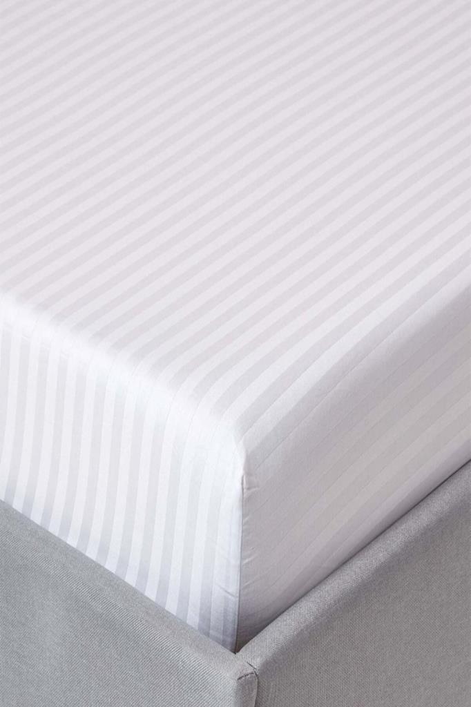 Basic Stripe Tek Kişilik Fitted Micro Saten Çarşaf ve 1 Yastık Kılıfı Beyaz