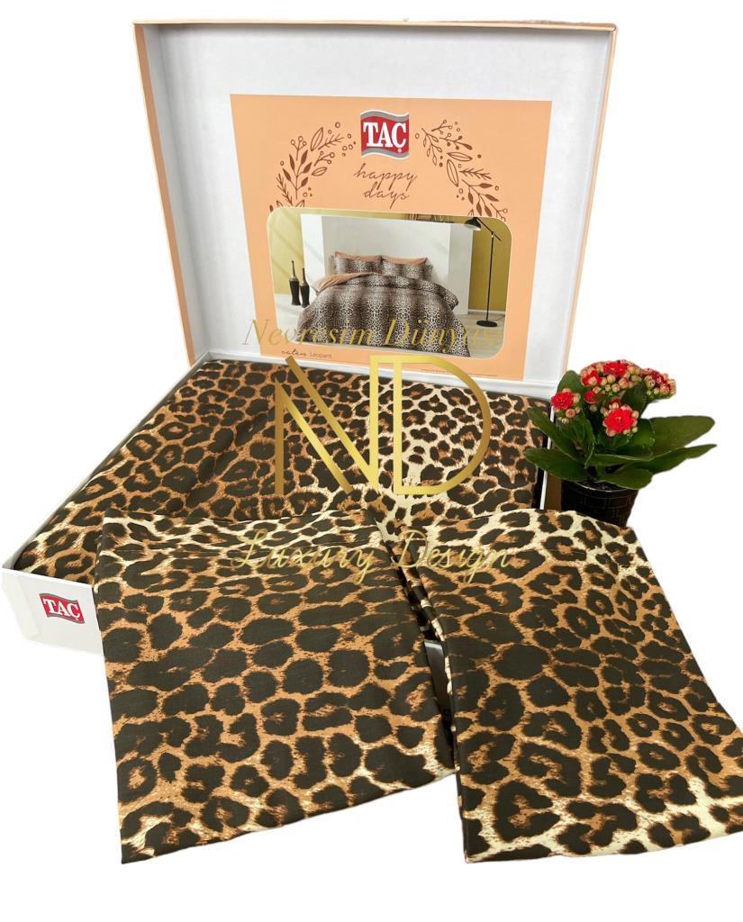 Çift Kişilik Saten Nevresim Takımı Leopard Kahve Çift Kişilik Saten Nevresim Takımı Leopard Kahve