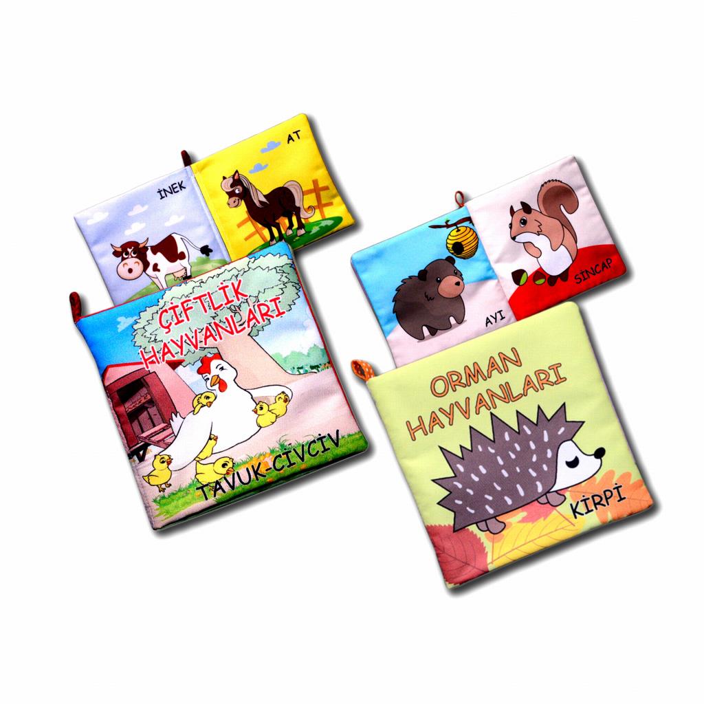 CLZ247 2 Kitap  Çiftlik Hayvanlar ve Orman Hayvanları Kumaş Sessiz Kitap