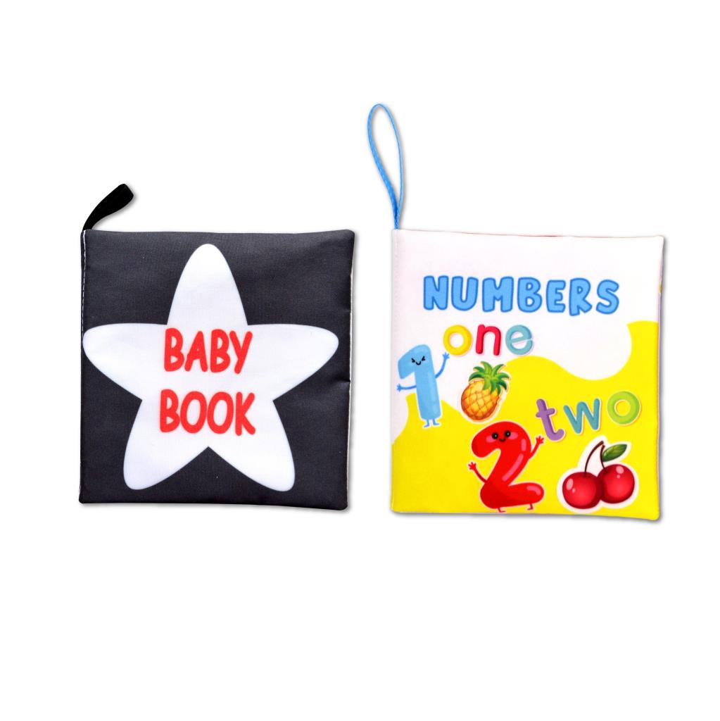 CLZ247 2 Kitap  İngilizce Siyah Beyaz Bebek ve Rakamlar Kumaş Sessiz Kitap