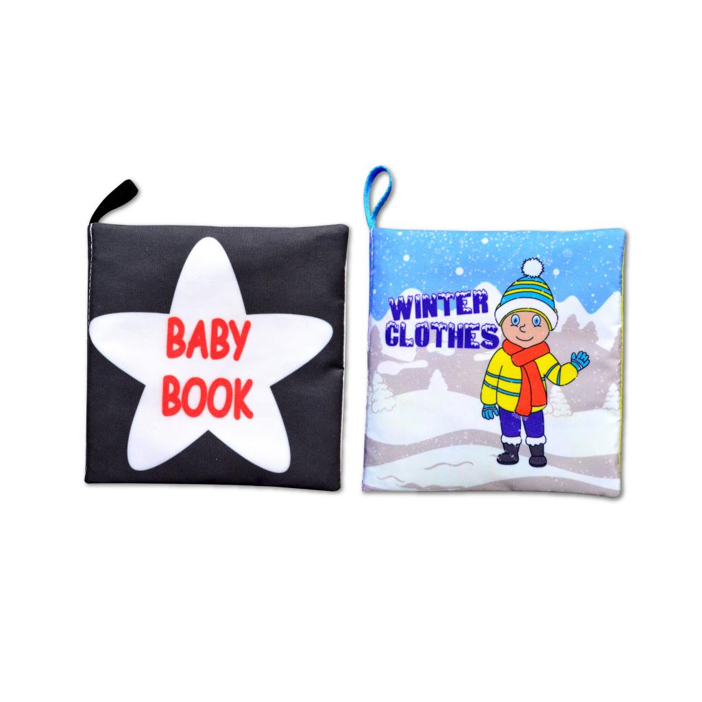 CLZ247 2 Kitap  İngilizce Siyah-Beyaz Bebek ve Kışlık Giysiler Kumaş Sessiz Kitap