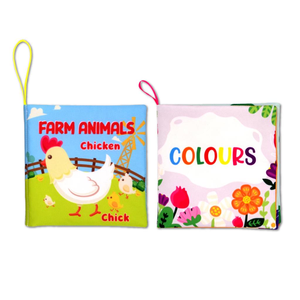 CLZ247 2 Kitap  İngilizce Çiftlik Hayvanları ve Renkler Kumaş Sessiz Kitap