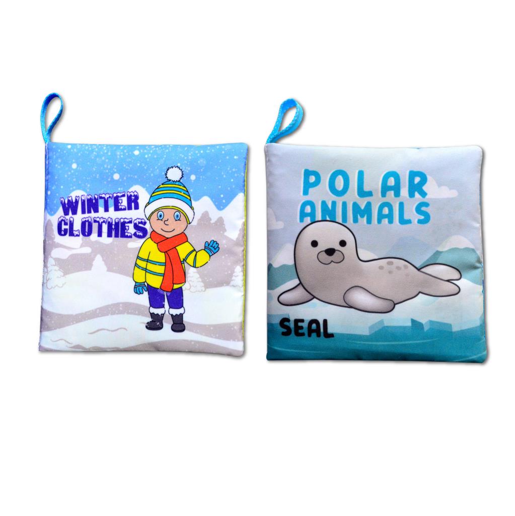 CLZ247 2 Kitap  İngilizce Kışlık Giysiler ve Kutup Hayvanları Kumaş Sessiz Kitap