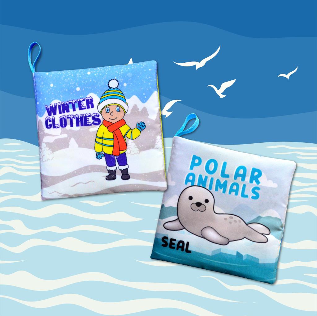 CLZ247 2 Kitap  İngilizce Kışlık Giysiler ve Kutup Hayvanları Kumaş Sessiz Kitap