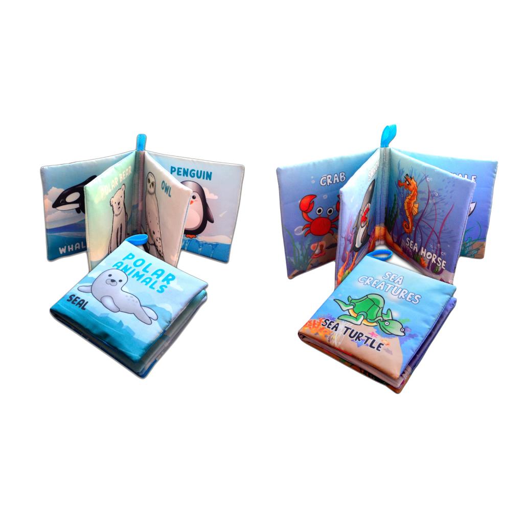 CLZ247 2 Kitap  İngilizce Kutup Hayvanları ve Deniz Canlıları Kumaş Sessiz Kitap