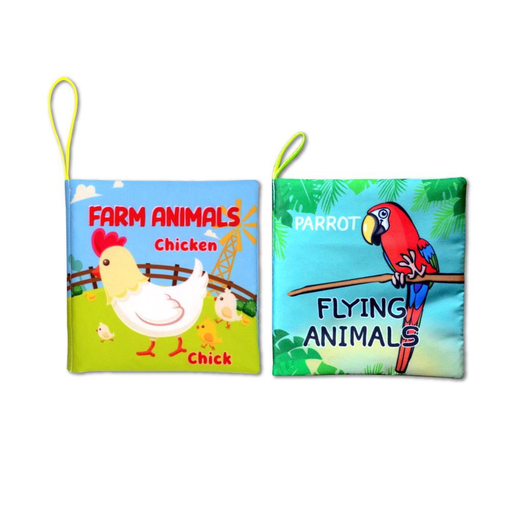 CLZ247 2 Kitap  İngilizce Çiftlik Hayvanları ve Uçan Hayvanlar Kumaş Sessiz Kitap