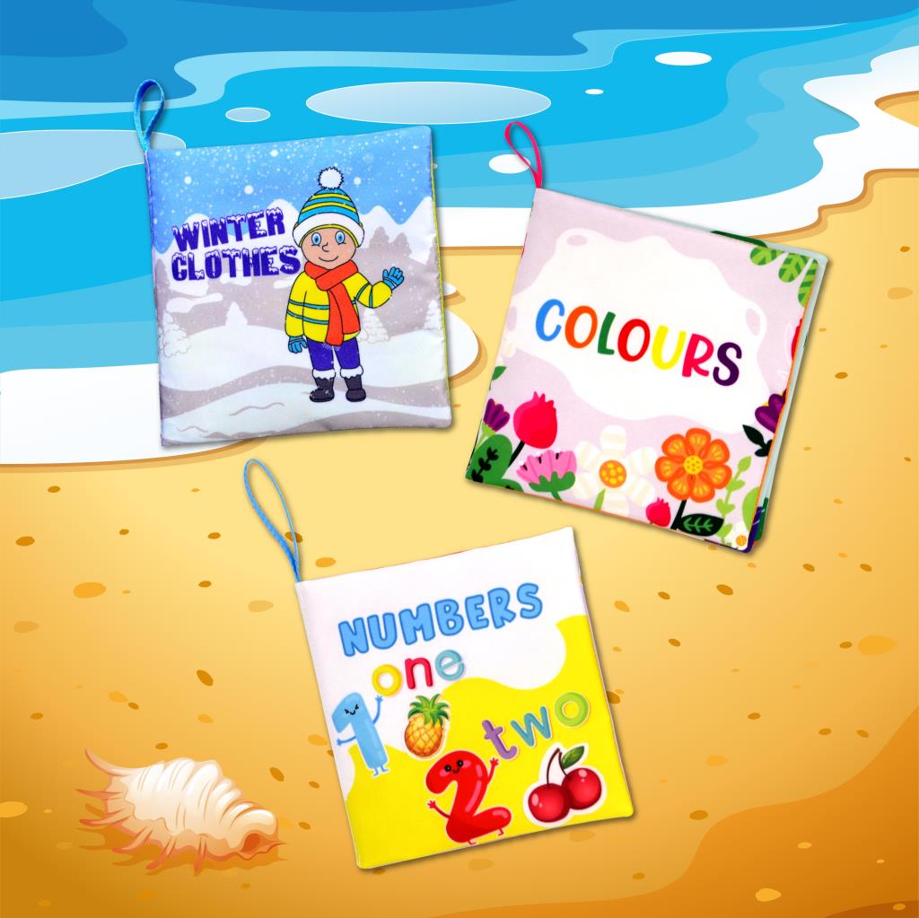 CLZ247 3 Kitap  İngilizce Kışlık Giysiler , Renkler ve Rakamlar Kumaş Sessiz Kitap
