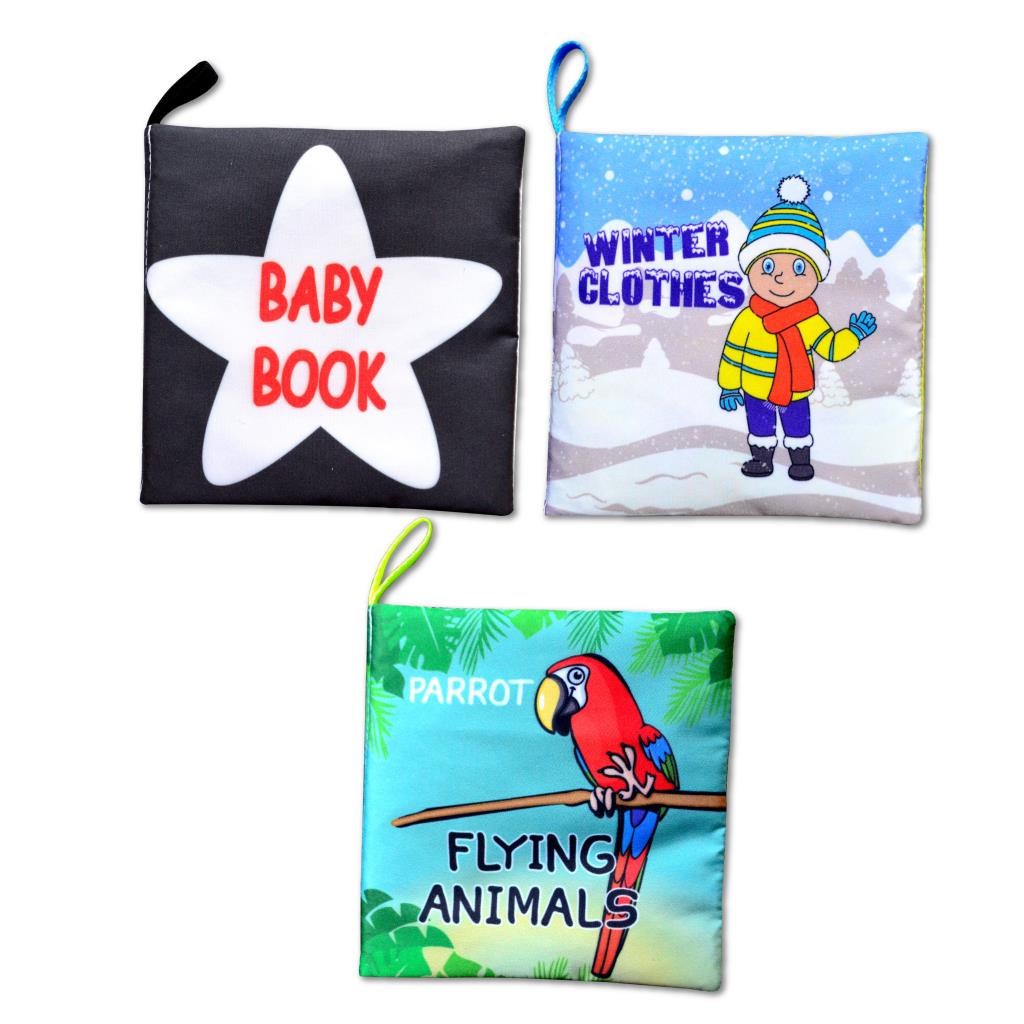 CLZ247 3 Kitap  İngilizce Siyah-Beyaz Bebek , Kışlık Giysiler ve Uçan Hayvanlar Kumaş Sessiz Kitap