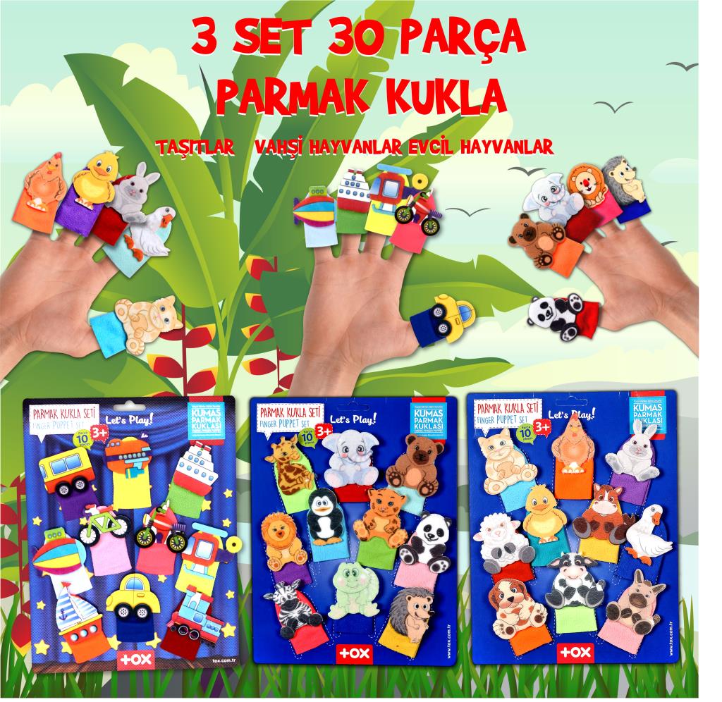 CLZ247 3 Set - 30 Parça  Taşıtlar, Evcil ve Vahşi Hayvanlar Parmak Kukla